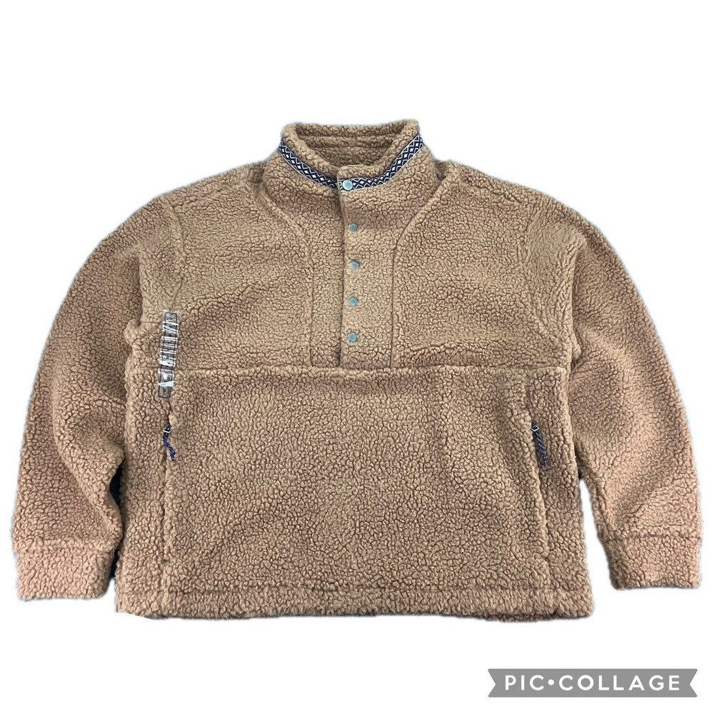 Alpine Design Womens Sherpa Pullover Fleece Button Front Caramel Latte M